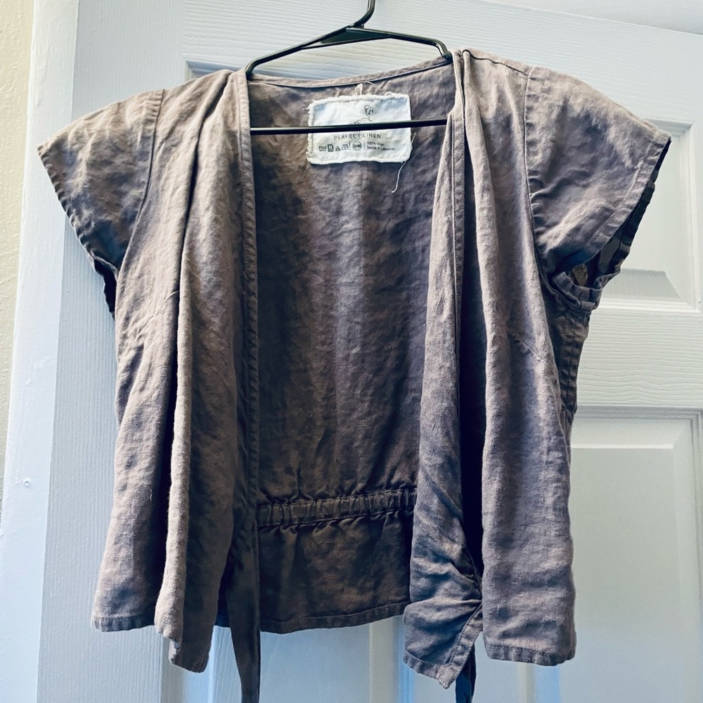 Not perfect Linen Madrid cropped wrap top cafe mocha/ purple
